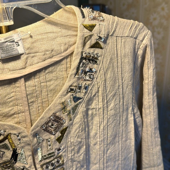 Chico's Vintage Beige Embellished Women's Topper/Jacket - Picture 10 of 10